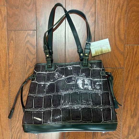 Dooney & Burke Designer Purse Handbag Purple Eggplant Croc Print NWT Tassels - Picture 1 of 13